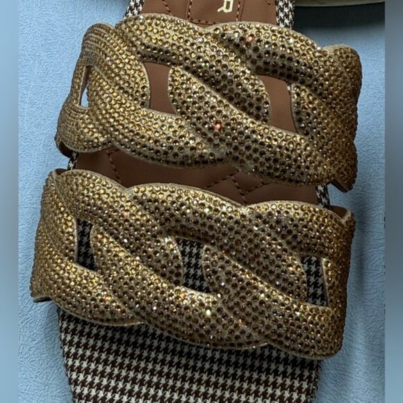 🆕 KURT GEIGER LONDON 🧿 NWOB Crystal Chain Flat Sandal, Gold - Sz EU37 US 7 - Picture 15 of 15